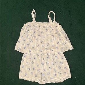 Joie Blue Floral Lace Pajama Set